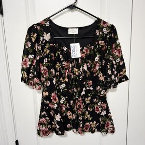 Ember Floral Print Peplum Blouse Sweetheart Neckline Size Medium New w/Tag